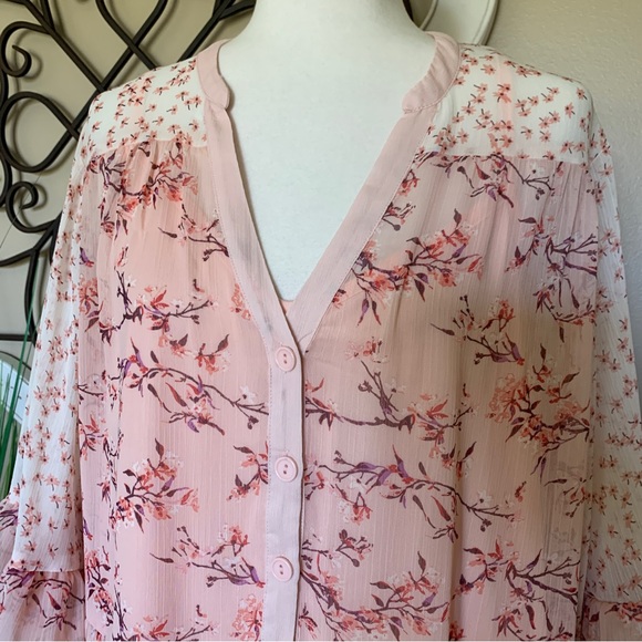 NWT OPHELIA ROE Size XL or 1X Pink Sheer Long Sleeve Flowing Tunic Top & Tank - Picture 2 of 6